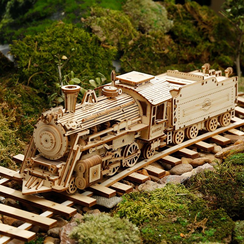 ROKR 3D Wooden Puzzle for Adults-Mechanical Train Model Kits-Brain Teaser Puzzles-Vehicle Building Kits-Unique Gift for Teens on Birthday/Christmas Day(1:80 Scale)(MC501-Prime Steam Express)
