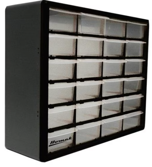 Chesterfield 15.62 x 19.75 x 6.25 in. 24 Drawer Plastic Parts Organizer - Clear & Black